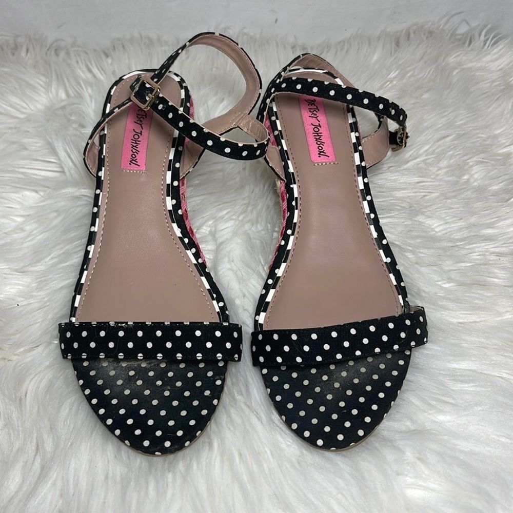 Betsey Johnson Black Polka Dot Rainbow Wedge Espadrille Sandals - Picture 2 of 6